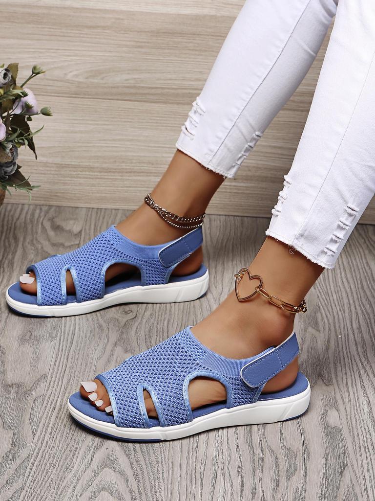 Women's Flyknit Summer Flat Sandals - Breathable, Rhinestone, Large Size Casual Beach Shoes