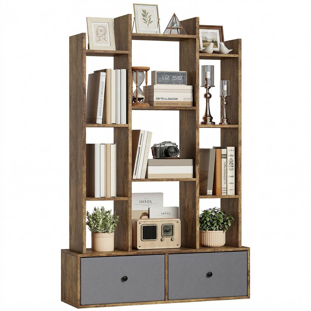 12 Shelf Storage Unit, with Drawers - Brown