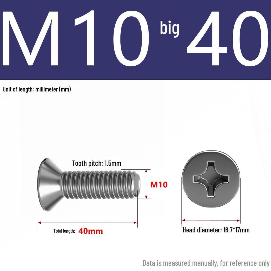 201 Stainless Steel Countersunk Phillips Head Screw: Flat Head Bolt M2-M8