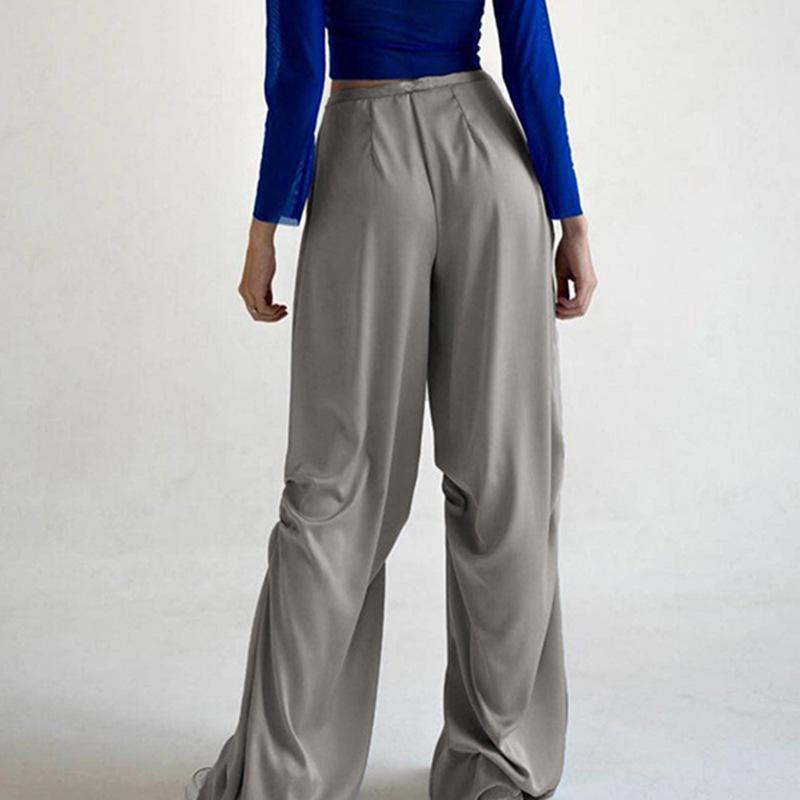 European and American Solid Color Vertical Feeling Floor Dragging Satin Trendy Loose Casual Pants