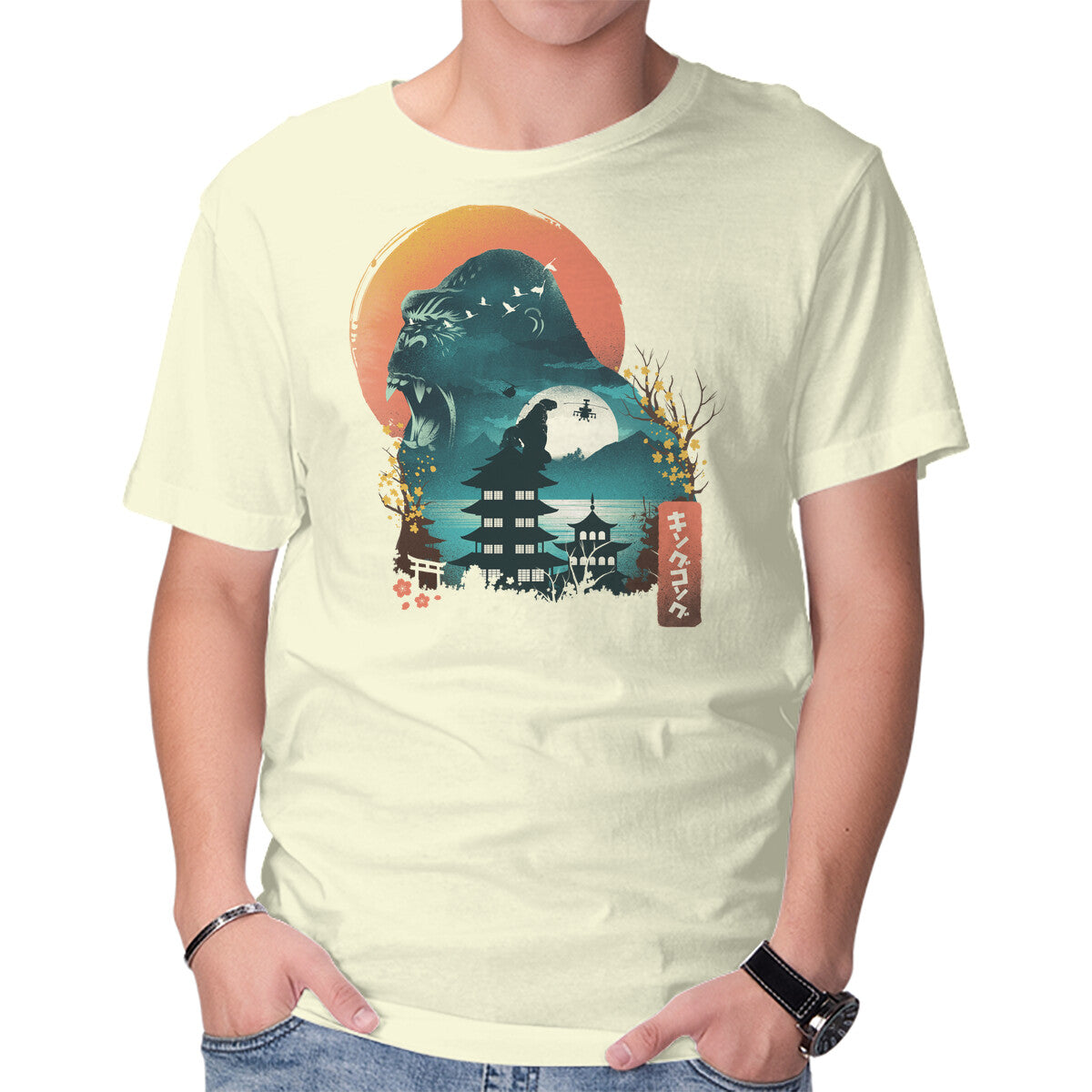 Unisex Crew Neck T-Shirt Edo King Kong Graphic Short Sleeve Casual Tee M