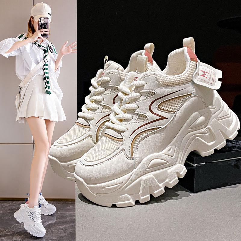 thick-soled dad shoes women's spring and autumn mesh sneakers women's muffin heightening casual little white shoes women