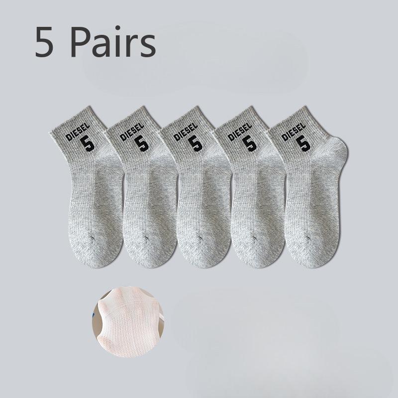 

5 пар носков мужские летние хлопковые впитывающие пот антизапаховые дышащие сетчатые тонкие летние спортивные носки для мужчин 5 pairs серый