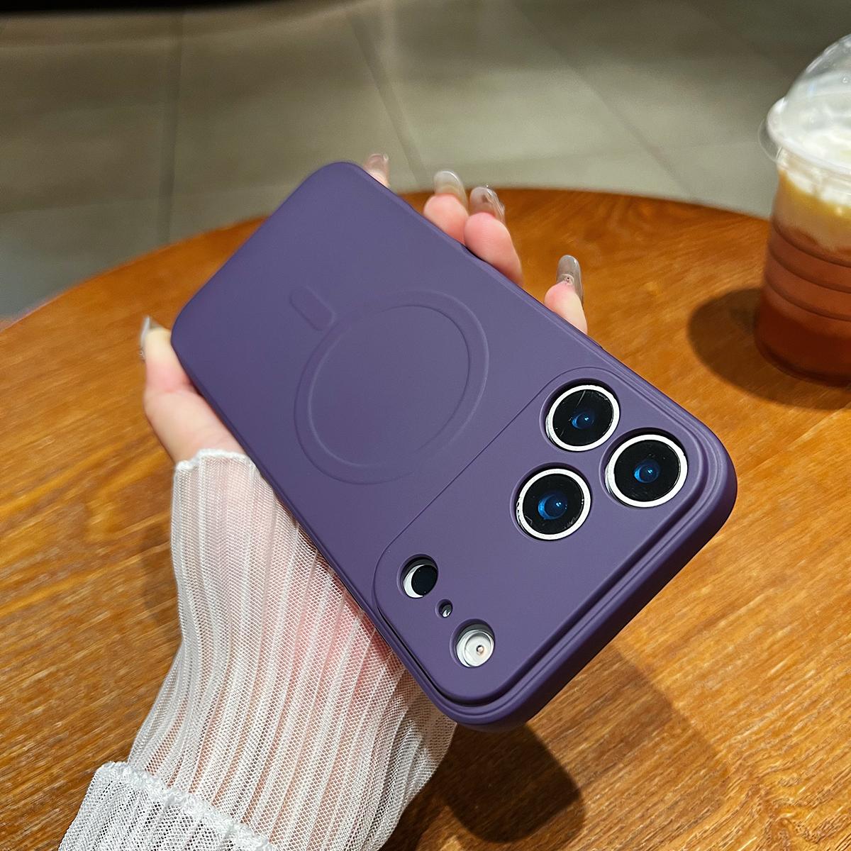 

for iPhone 17 Pro Max 17 Air 17Pro Case Magnetic Cover for Mag-safe Liquid Silicone Velvet Lining All-round Camera Protect /\[p. iPhone17 темно-фіолетовий колір