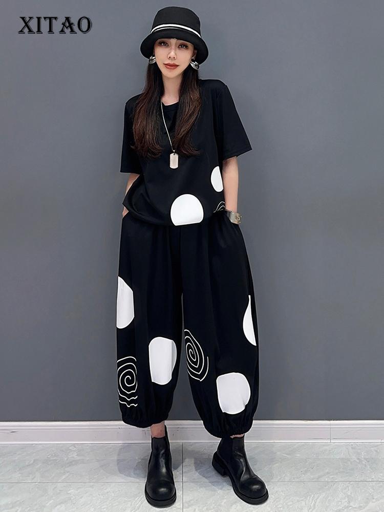 

XITAO Short Sleeve T-shirt Harem Pants Two Piece Set DMJ4140
