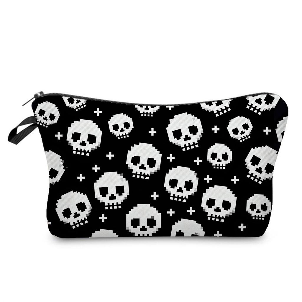 Skull Print Cosmetic Bag, Nail Polish Storage Bag, Daily Travel Clutch Bag, Toilet Bag.