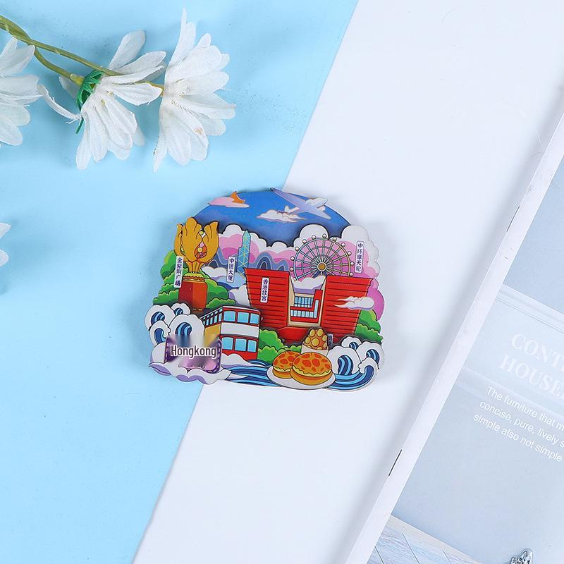 National City Scenic Cartoon Holz-Epoxid-Kühlschrankmagnet