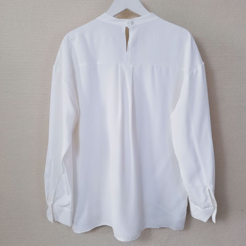 Export Export Original Order Leftover Stock V Neck Pearl Buckle Pullover Long Sleeves Shirt Women's Chiffon Professional Commute Bottoming Shirt