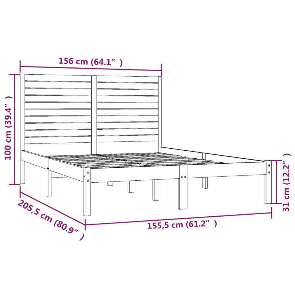 Solid Wood Bed Black 150 x 200 cm