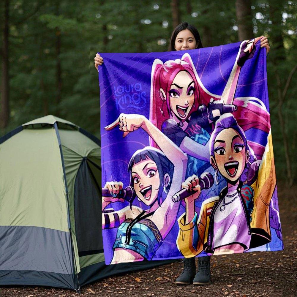 "Vibrant Anime Girl Group Poster: Cool Fashion & Dynamic Poses"Blanket Lightweight Flannel Throw Blanket for Sofa, Bed, Travel, Camping, Liv