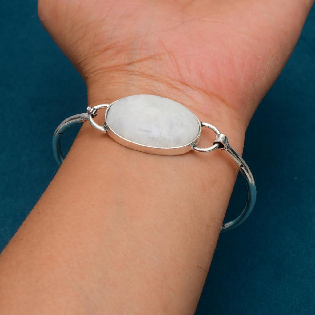 Moonstone Gemstone : 925 Sterling Silver Handmade Gemstone Bracelet Jewelry