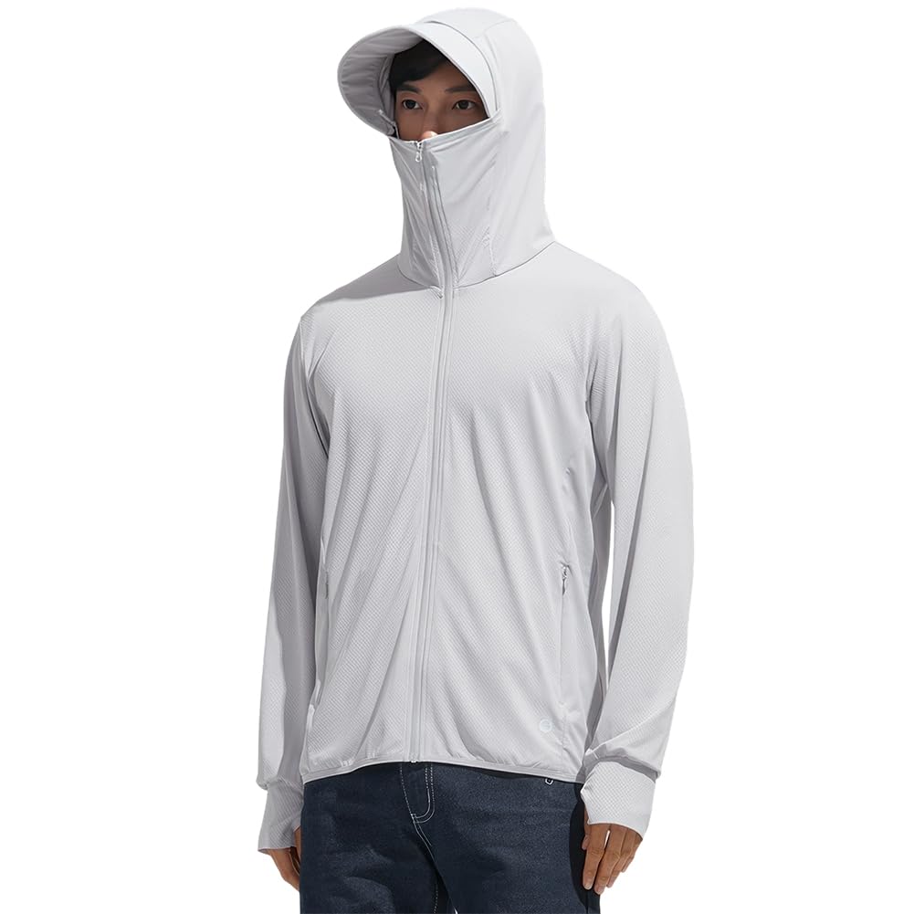 DMFU Men's Rash Guard, Zippered To the Face, with Brim, Sun Protection, Quick Drying, Breathable, Long Sleeves, UV Protection, Body Contour, and Hood