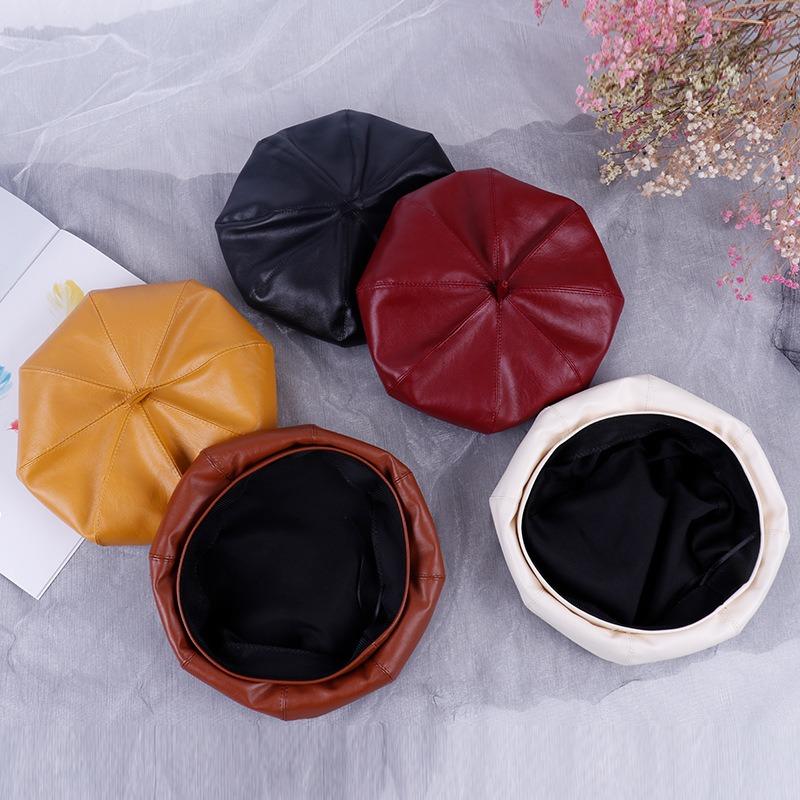 Beret autumn and winter painter hat leather beret female bud hat pumpkin hat a versatile