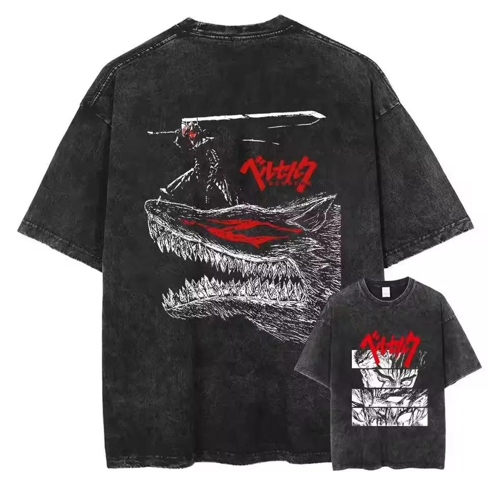 2026 Washed Berserk Vintage Japan Anime New Arrival Mens Women Clothe Tee Shirt Homme Graphic T-Shirts Men Women Tshirt for Men Women Ropa