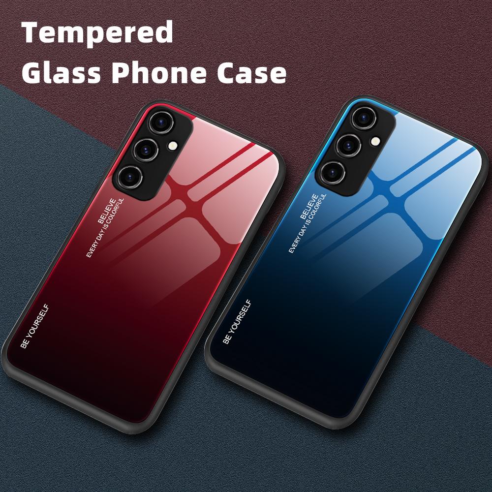 For Samsung Galaxy A34 5G Gradient Color Phone Case Tempered Glass+PC+TPU Hybrid Shell Shock Absorption Cover