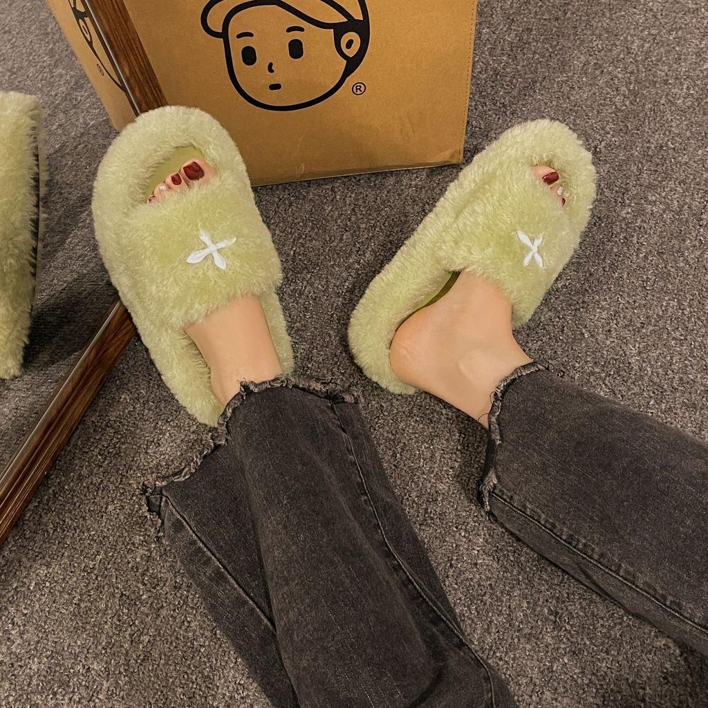 Internet Celebrity Popular Thick-bottomed Fluffy Slippers Women Wear 2025 New Autumn and Winter Fluffy Fashion Home Cotton Slippers
