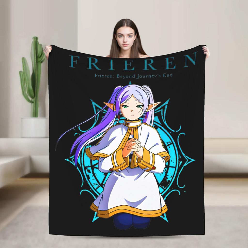 Frieren Beyond Journey's End Blankets Flannel Print Full Character Multi-function Lightweight Throw Blankets Bedspreads Quilt