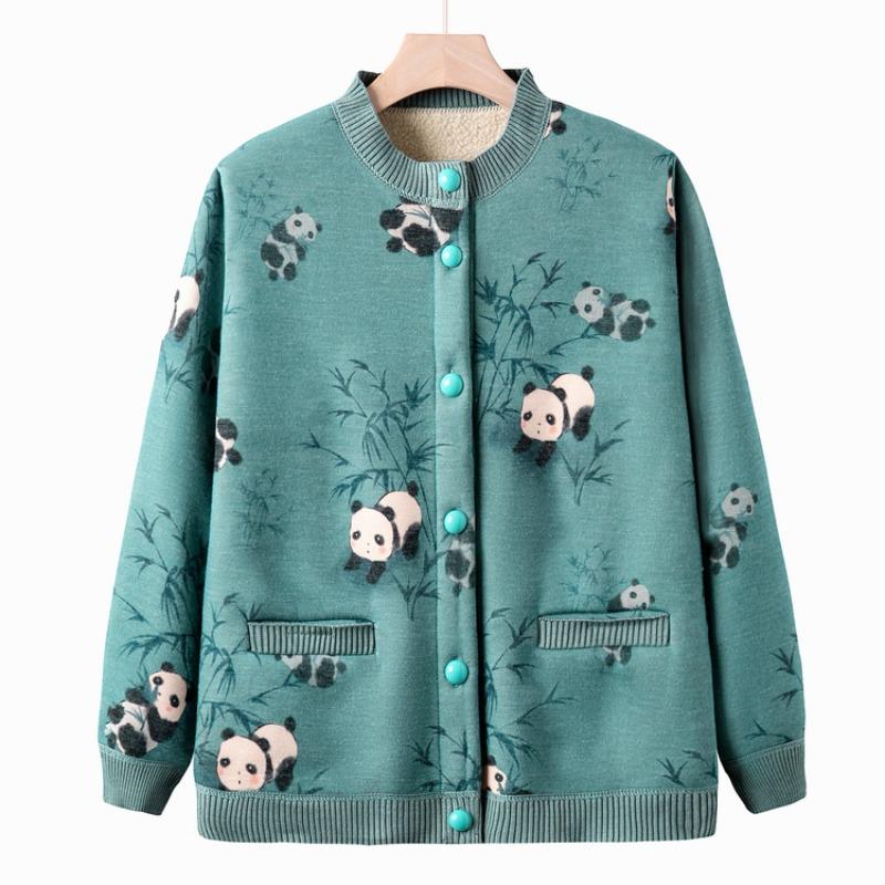 Middle-aged and Elderly Knitted Sweater Fleece Suit Female Grandmother Autumn and Winter New Cardigan Thickened Sweater Mother Autumn Cardigan