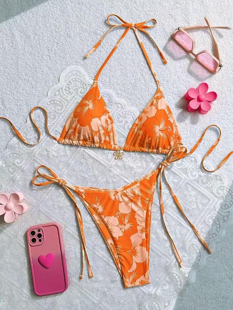 Women's Lace-Up Two-Piece Print Bikini - European & American Design