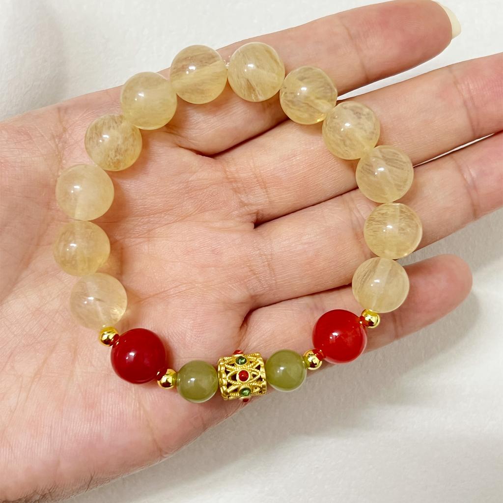 Natural Stone Beaded Bracelets for Women Semi-Precious Gemstones 10mm Round Beads Chalcedony Bangle Beading Jewelry Gifts