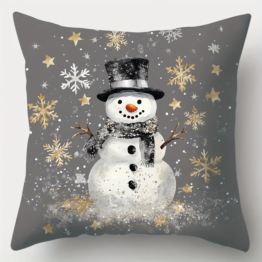 1pc Grey Christmas Cushion Cover Snowman Pine Printed Durable Cover 2025 New for Home Ornament Xmas New Year Christmas Decor