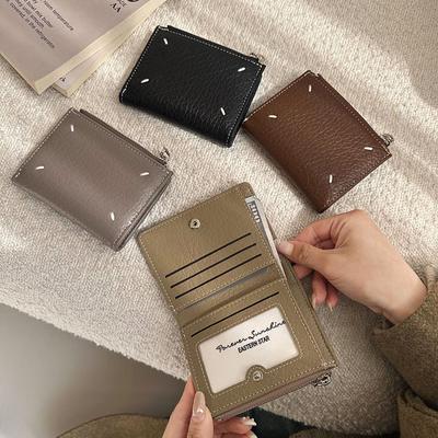 Tarjetero negro informal de moda, de cuero con costuras texturizadas, para hombre y mujer, monedero con cremallera, billetera de cuero, tarjetero de almacenamiento