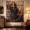 Vanity Fair October 2024 cover, Selena Gomez in a black leather blazer and shorts against bronze drapes, gold VANITY FAIR masthead Wall Tapestry