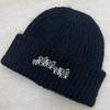 Stickman Embroidered Knit Beanie for Women, Autumn Winter Trendy Cold Hat, Slim Face, Versatile Warm Pile Wool Hat, Fits Big Head Circumference