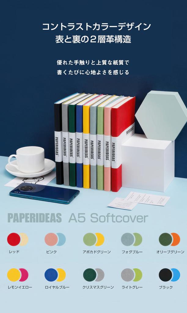 PAPERIDEAS Soft Cover Fog Notebook, A5, (Grid, Blue)