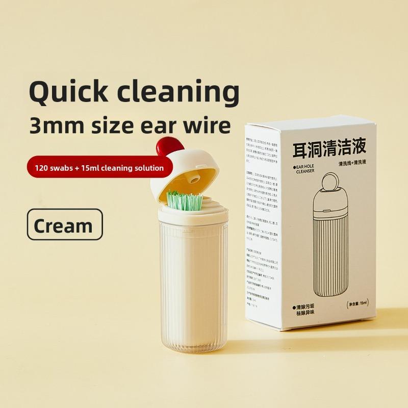 

Ear Piercing Cleaning Set, Girls Ear Piercing Care Liquid, Portable Ear Blockage Prevention and Earwax Removal Cleaning Set, Ultra-fine Ear Thread 120 wires +15ML кремовый