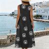 Women U Neck Sleeveless Pocket Split Hem Tank Dress Cotton Linen Casual Loose Fit Floral Print Midi Sundress