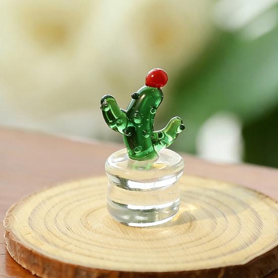 Miniatur Kaktus Figur aus Kunstkristall Handgeblasenes Glas Topfpflanze Ornament für Zuhause Büro Schreibtisch Tischplatte Auto Innenraum Armaturenbrett Dekoration
