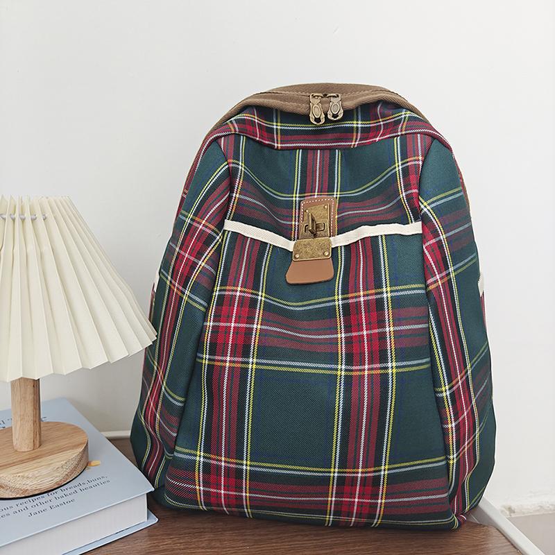 Plaid Travel Backpack Student Schoolbag Class Commuter Backpack