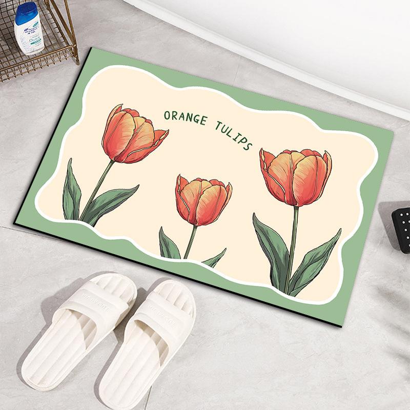 Tulip Flower Diatom Mud Absorbent Soft Mat Bathroom Door Non-slip Mat Household Foot Mat Bathroom Quick-drying Floor Mat