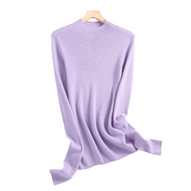 Seamless 0 wool sweater Thin extended semi-turtleneck slim-fit bottoming knitted sweater women's long-sleeved inner sweater