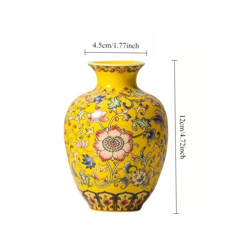 Enamel Wrapped Lotus Pattern Small Vase Chinese Retro Ornaments Living Room Tea Table Decoration Ceramic Bottle Exquisite Gift
