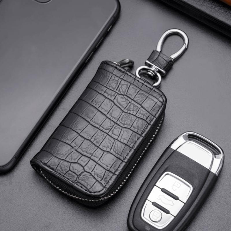 Car Keychain Cover Crocodile Pattern Men'S Keychain Leather Car Key Wallet Butler Key Storage Bag Zipper Key Bag Unisex Pouch