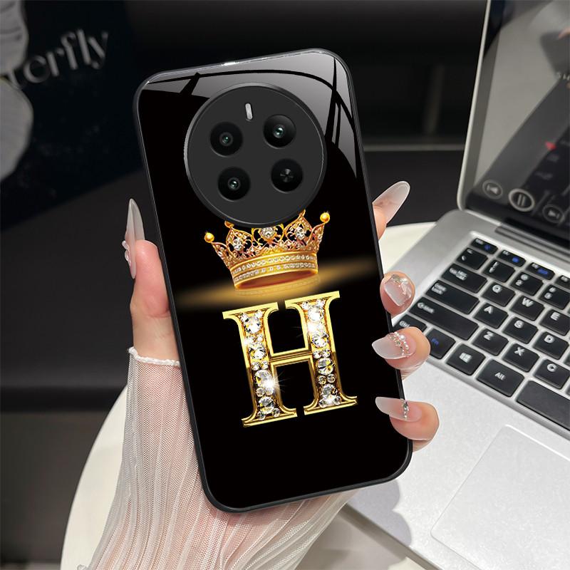 For Realme 12 4G Case Fashion Letters Hard Tempered Glass Back Covers For Oppo Realme12 Realme 12 RMX3871 Shockproof Phone Shell