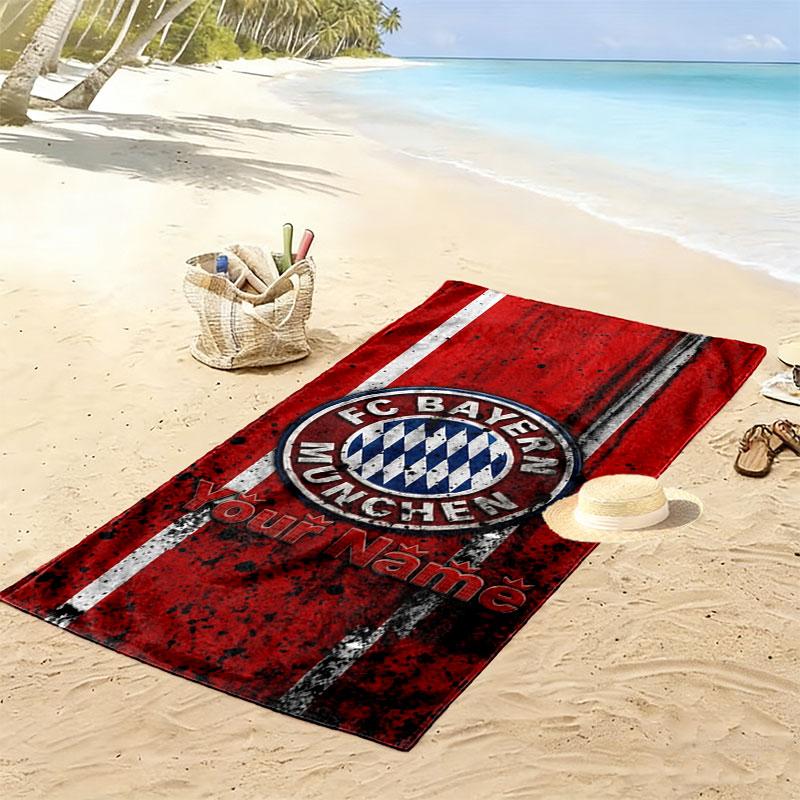 FC Bayern Munchen Custom Name Print Beach Towel, Large Soft Quick Dry Towel for Beach Camping Swimming