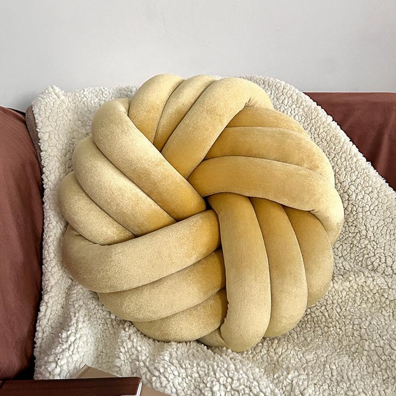 Modern Minimalist Velvet Round Throw Pillow With Knotted Design For Living Room Decor
