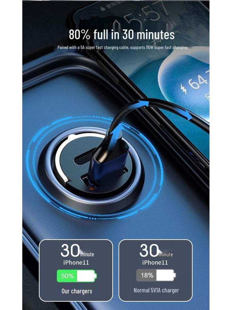 Super Fast Car Charger for Xiaomi, Huawei & Apple Phones - Concealed Cigarette Lighter Adapter