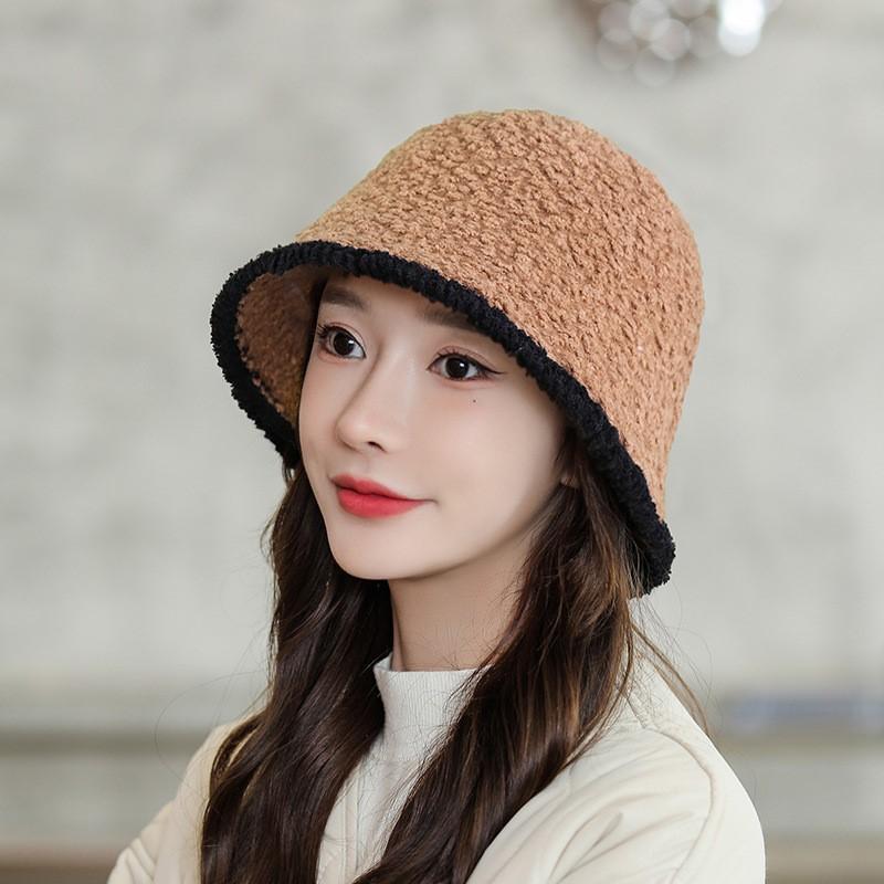 Korean Version of Autumn and Winter New Women's Outdoor Warm and Fashionable Small Basin Hat Casual Travel Color Blocking Bucket Hat