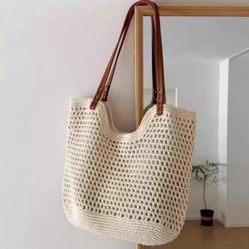 Summer straw bag woven bag 2025 new lazy wind French hollow grid large capacity seaside shoulder beach bag