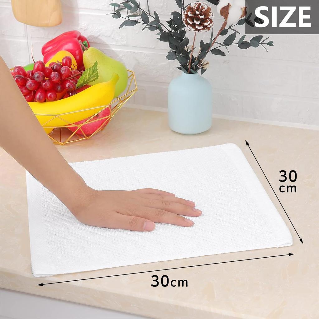 Panos Kuchyňská skandinávská utěrka na stůl vaflová kuchyňská utěrka se sadou 30 x 30 bílých hadříků, len, utěrka na nádobí, utěrka na utírání, poutko, 6, cm,