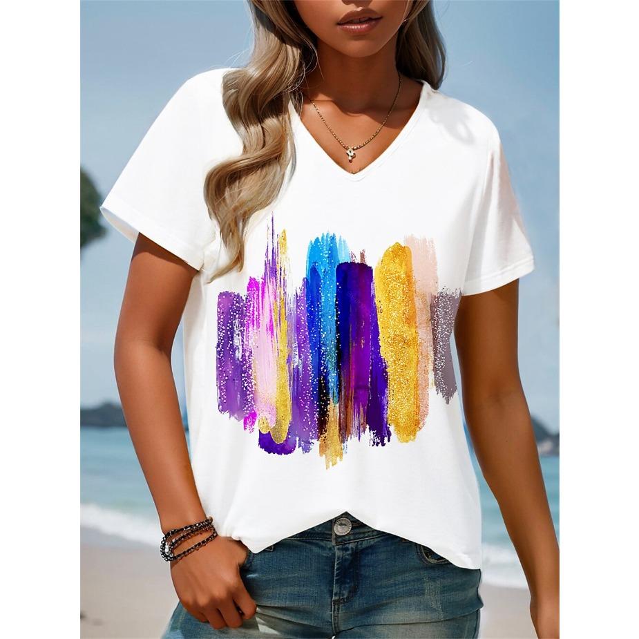 

Спортивная одежда Свободные повседневные футболки больших размеров с 3D-принтом Женские топы с V-образным вырезом и короткими рукавами XS