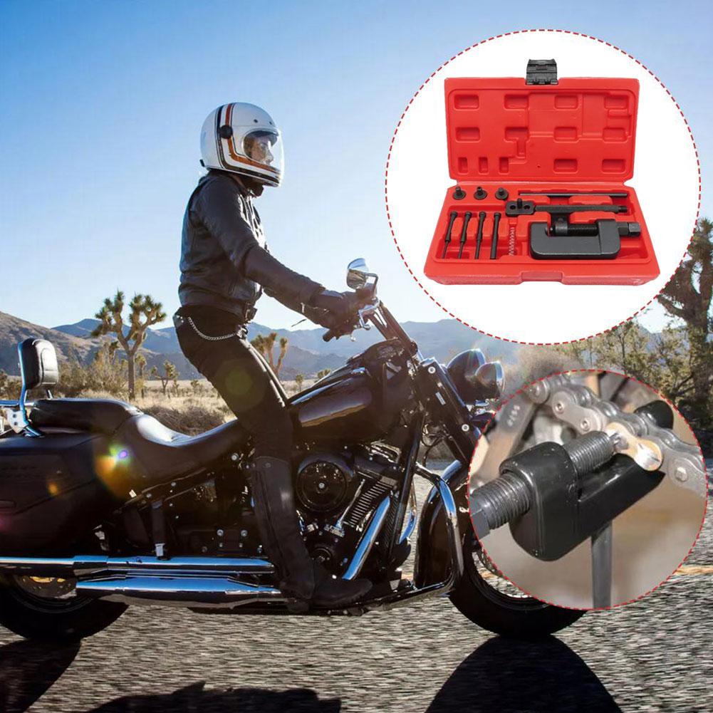 13PCS Versatile Chain Repair Tool Set Motorcycle Chain Set W/h Remover Motorcycle Link Duty Bike Red Riveter Case Splitter W0L7