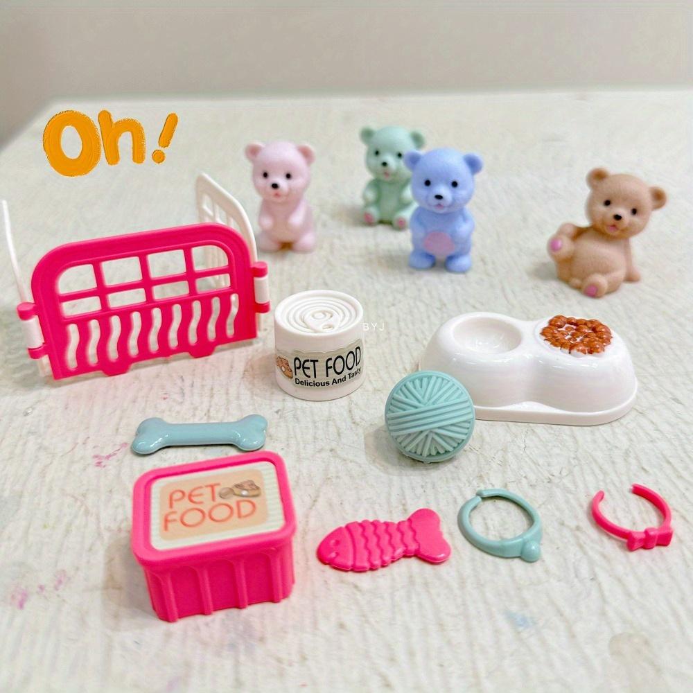Children's Play House Toys with Teddy Bears Pet Bathrooms Scene Little Girls Family Pet Toys Gift for Kids