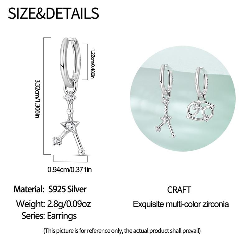 12 Constellation Series Earrings 925 Sterling Silver Women 2025 Zircon Ear Studs Sparkling Pave Hoop Earring Jewelry Gift