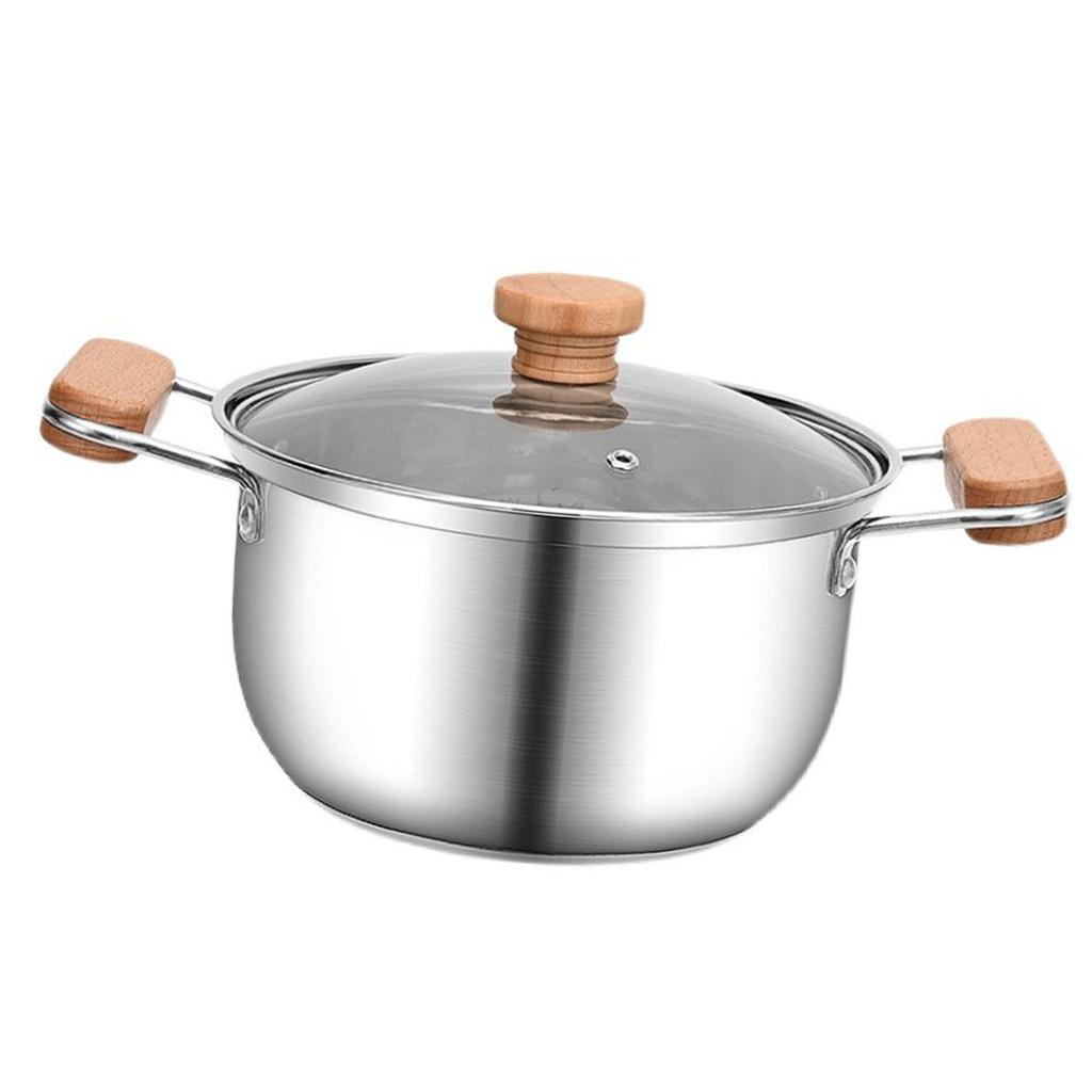 Edelstahl Suppentopf Doppelte Griffe Leicht zu Reinigen Ramen Suppe Haferbrei Kochtopf für Induktion