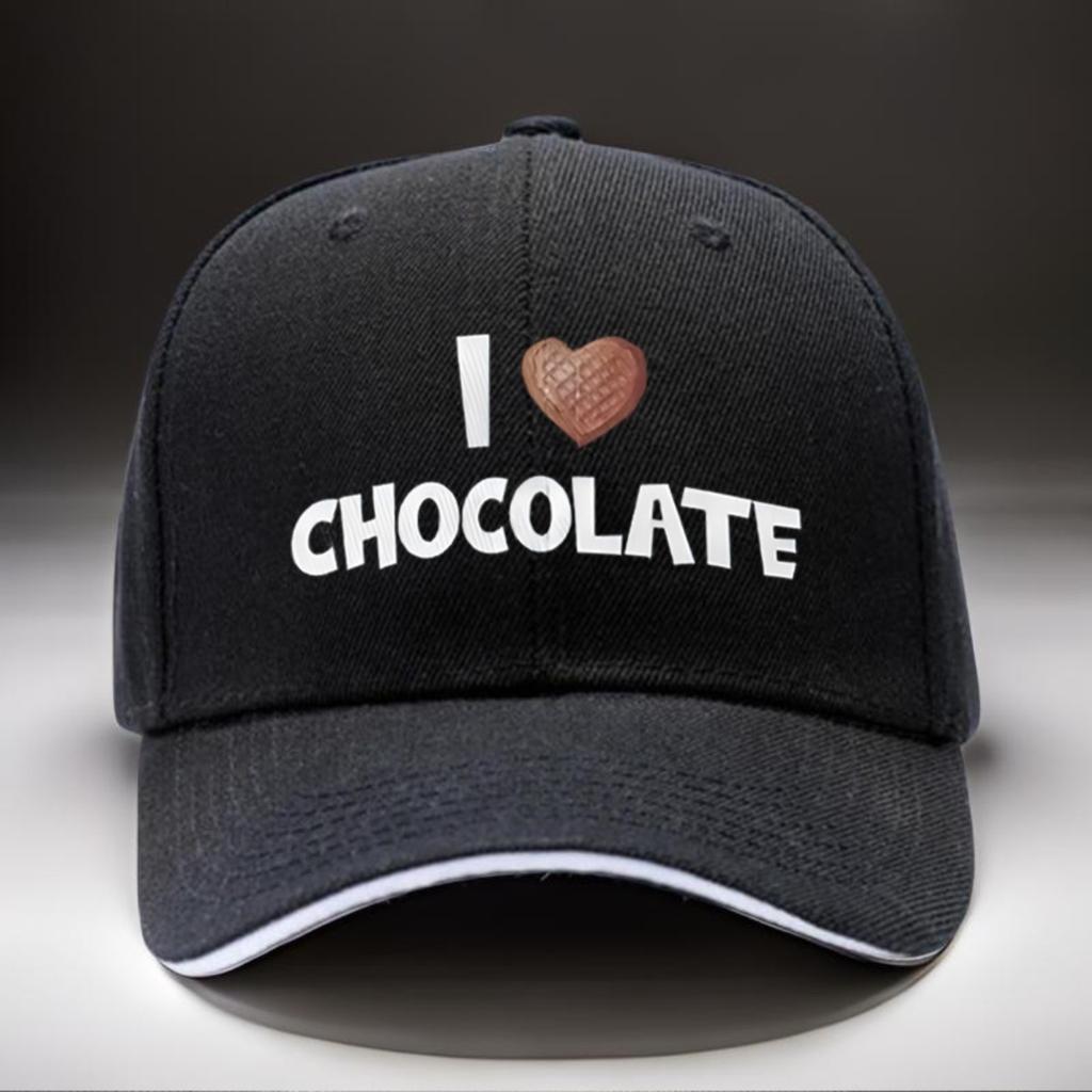 I Love Chocolate Graphic Print Baseball Cap Adjustable Polyester Casual Sports Hat for Adult Unisex